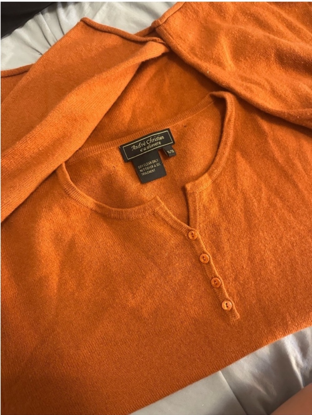 Andrew Christian Orange Crewneck Button Pullover Sweater